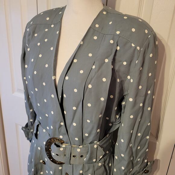 Vintage Polka Dot Wrap Coat Dress Long Sleeve Belted Midi Polka dotted Dress - Picture 3 of 7